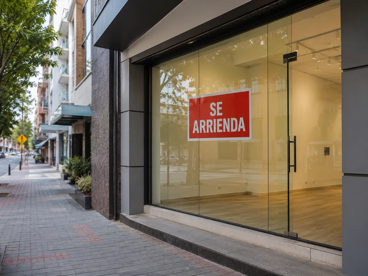 Fachada de un local comercial en Quito con letrero de SE ARRIENDA